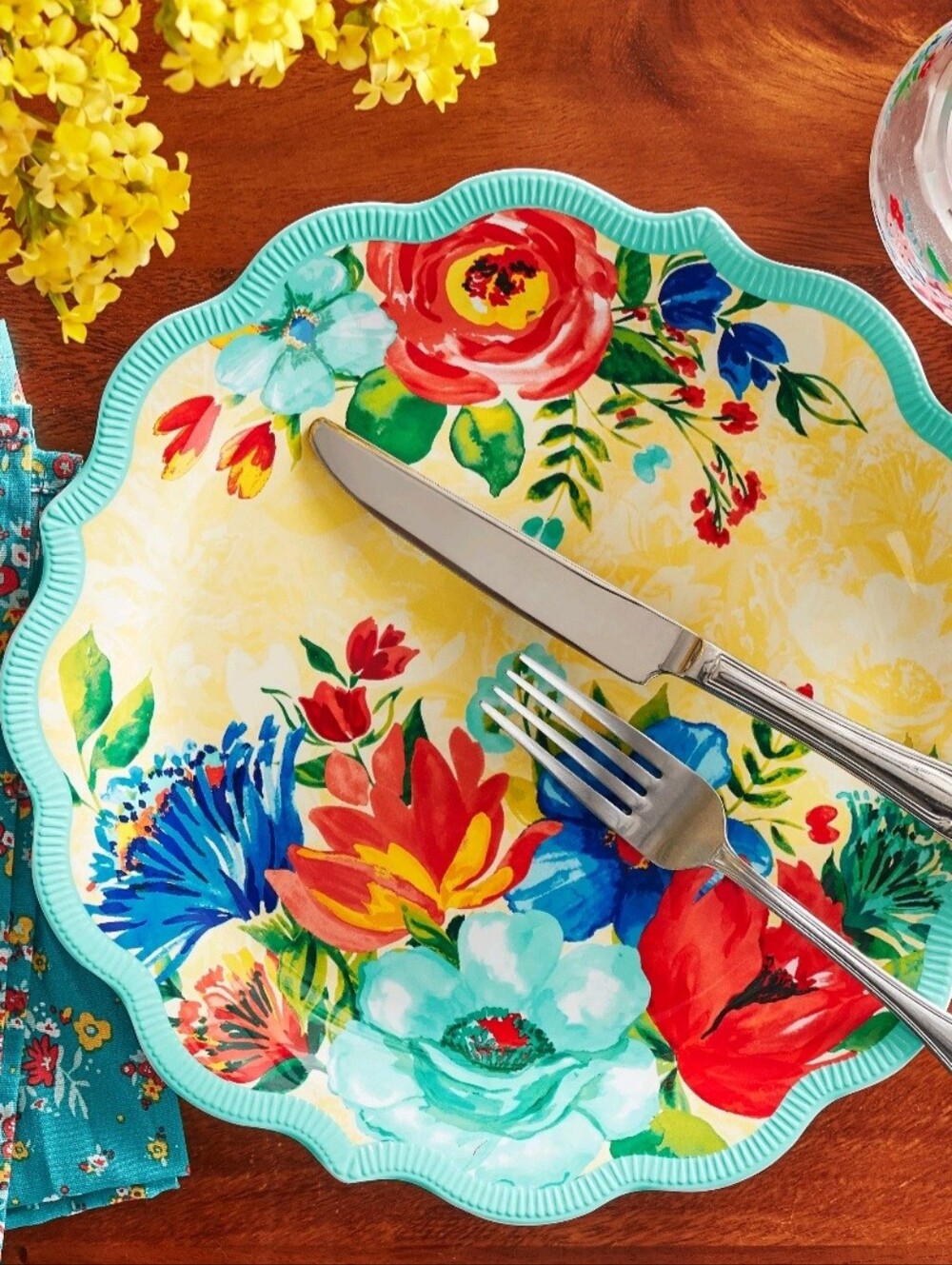 The PIONEER WOMAN Delaney Melamine Dinner Plate - teal
